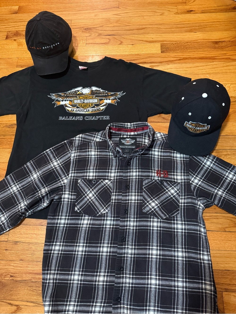 Harley Davidson Motorcycles Vintage Lot Of Men’s Large Shirts And Ball Caps Hats